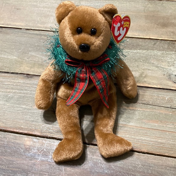 Toys Ty Beanie Babies Baby Hollydays Teddy Bear Christmas Wreath Rare